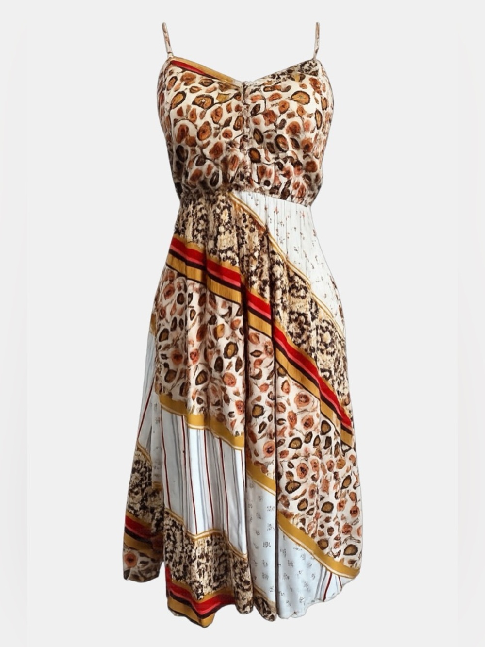 aerie Cream Sweetheart Floral Paisley Boho Patchwork Dress Orange Cream Size M